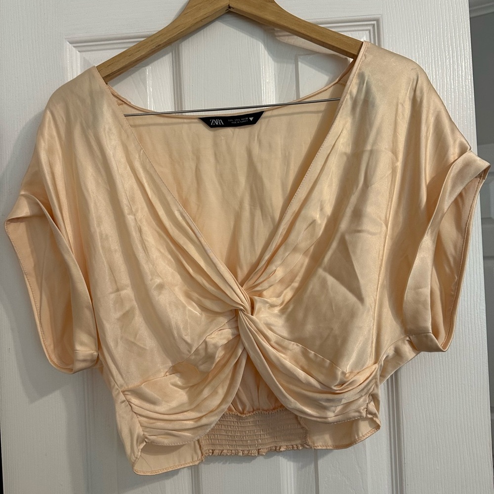 Zara Light Peach Twist-Front Blouse